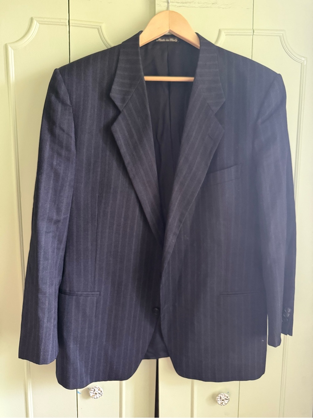 Giorgio Armani Navy Pinstripe Single-Breasted Suit Jacket